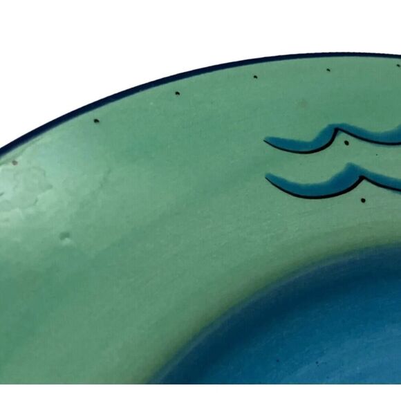 Brushes Hand Painted K.I.C. Dinner Plate - Ocean Fish Starfish - Blue / Green x2 - Picture 9 of 12